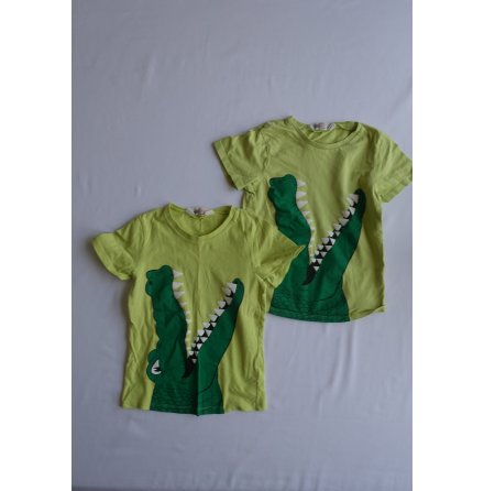 H&M, T-shirt grön med krokodil (2-pack) strl. 112-116
