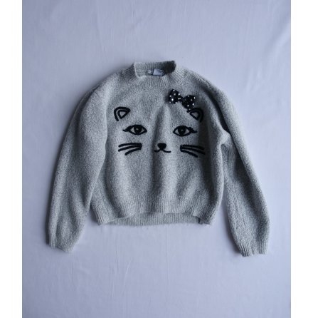 Primark, Grå tröja med kattmotiv strl. 128